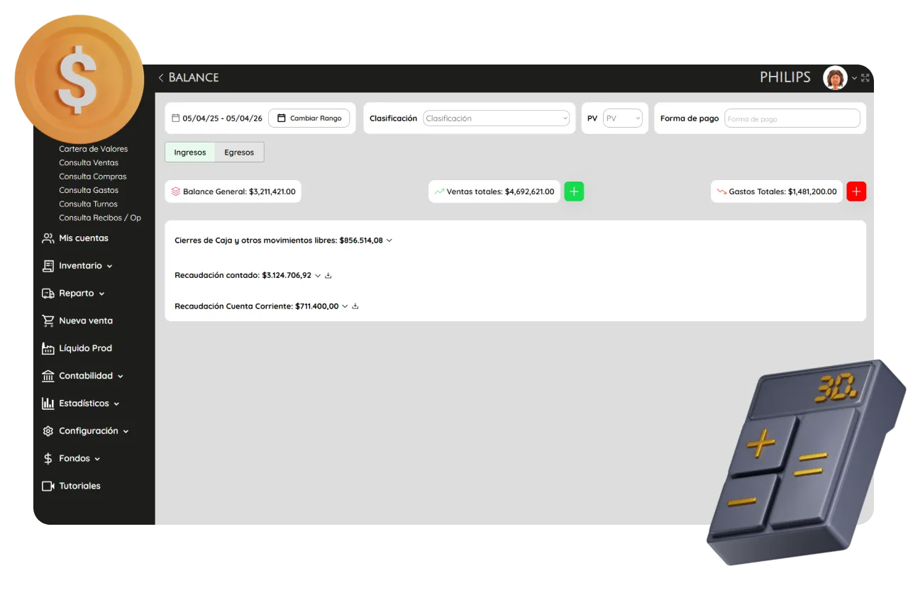 Vista del módulo Balance de Musapp